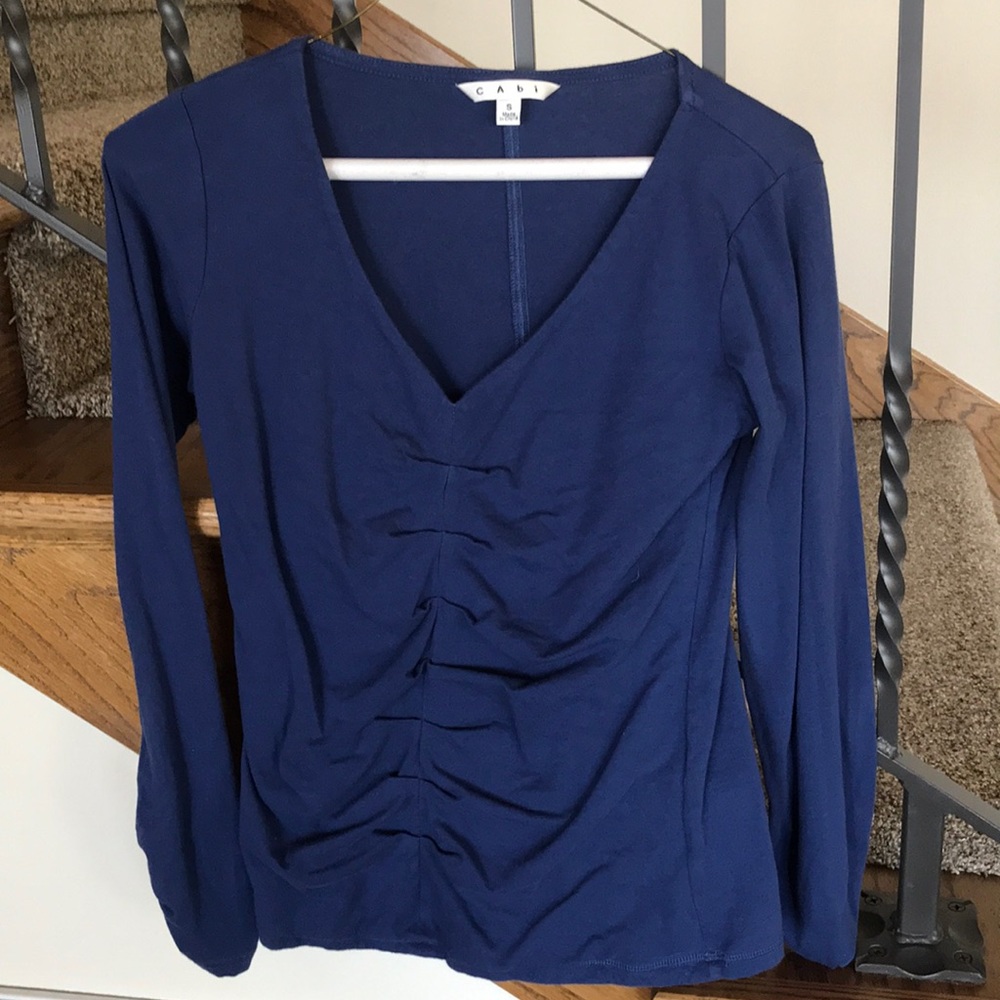 CAbi top, royal blue with front ruching, size S